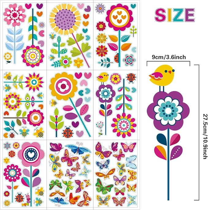 107PCS Spring, Summer & Fall/ Winter Window Clings - Spring Flowers, Butterfly & Others - Decals Sticker Set