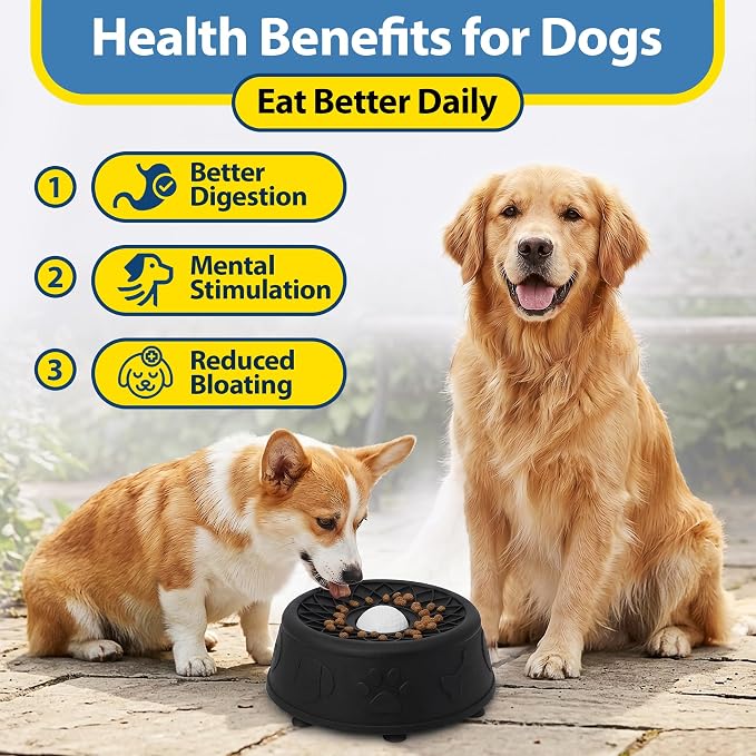 Slow Feeder Dog Bowls with Rolling Ball & Lick Mat for Dogs, Interactive Dog Enrichment Toy, Anti-Slip Puzzle Feeder for Yogurt, Bone Broth & Wet Food, Slow Eating Bowl for Small, Medium & Large Dogs