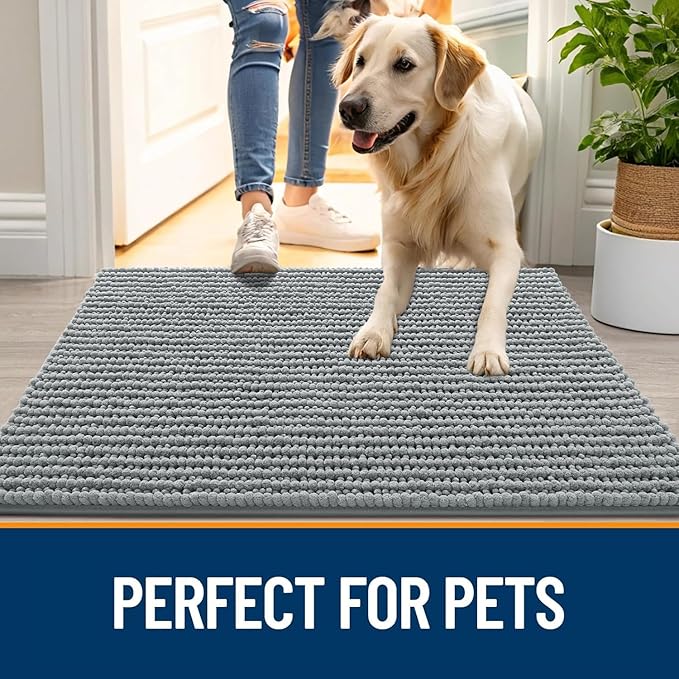 OLANLY Dog Door Mat for Muddy Paws 70x24, Extra Absorbent Chenille Mud Mat | Grey, Absorbs Moisture and Dirt, Non-Slip Machine Washable Doormat, Quick-Drying Indoor Entryway Floor Mat for Dogs