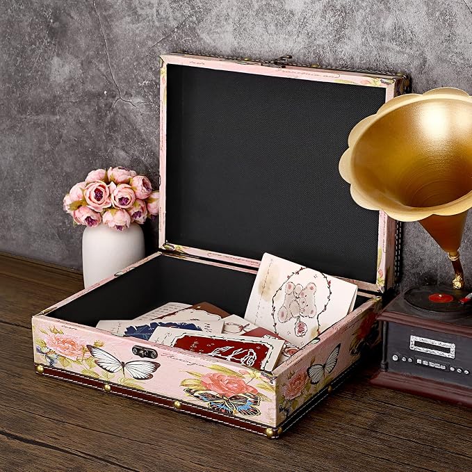 ELLDOO Butterfly Treasure Chest Box, Vintage Wooden Decorative Box | Treasure Storage for Jewelry Trinkets Photos, Rectangular Keepsakes box for Girls Women Gifts