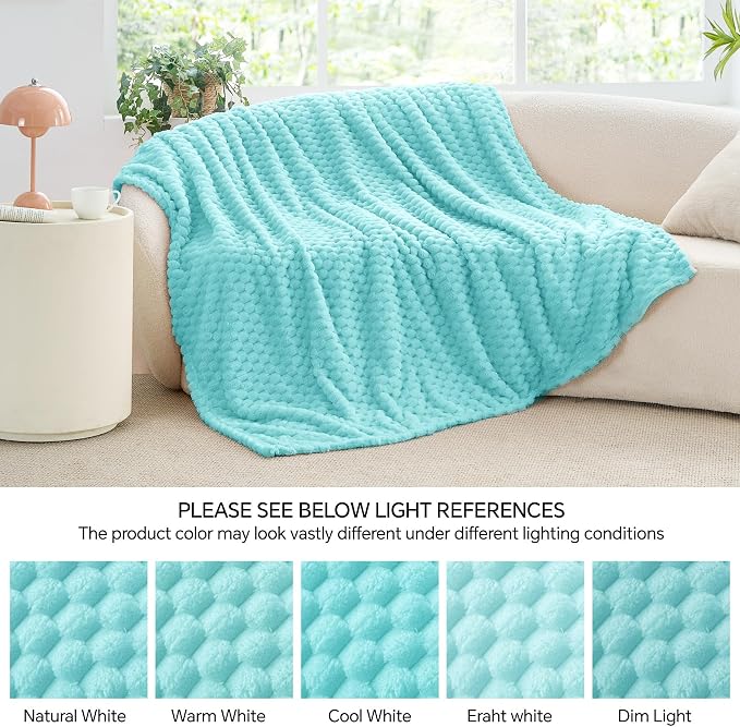 BEDELITE Aqua Throw Blanket for Couch, Soft Cozy Gifts for Women, 50 * 60 | 3D Jacquard Decorative Fleece Blanket, Super Soft Plush Throw, Cute Birthday Gift for Women & Men, Suitable for All Seasons