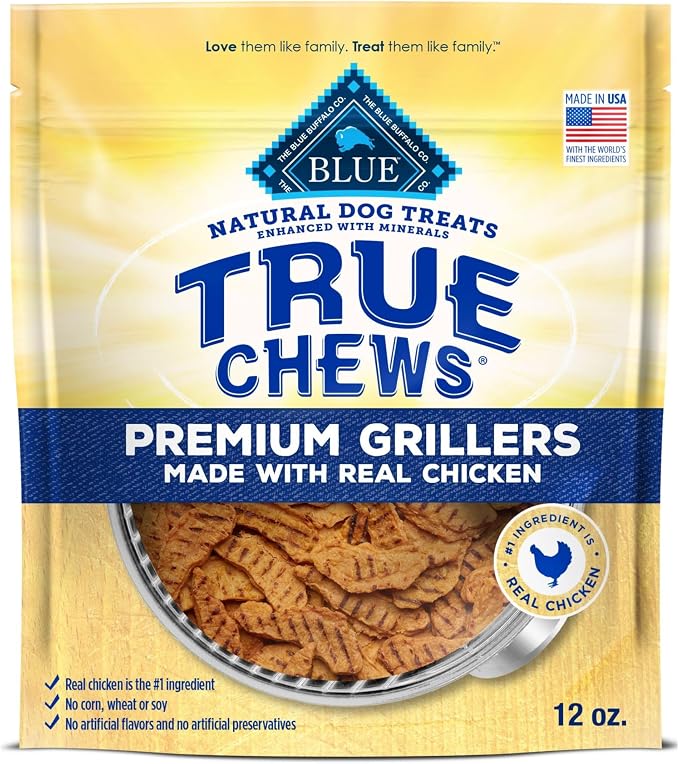 Blue Buffalo True Chews Premium Grillers Chicken Dog Treats, 12 oz | Real Chicken First, Tender & Tasty, Made in the USA, No Artificial Preservatives
