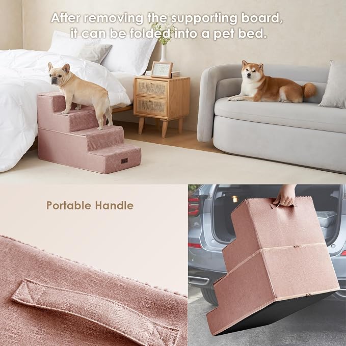 EHEYCIGA Dog Stairs for Bed 20" H, 4-Step Extra Wide Dog Steps, Pink | Pet Steps for Small Dogs and Cats for High Bed, Non-Slip Balanced Pet Ramp Indoor