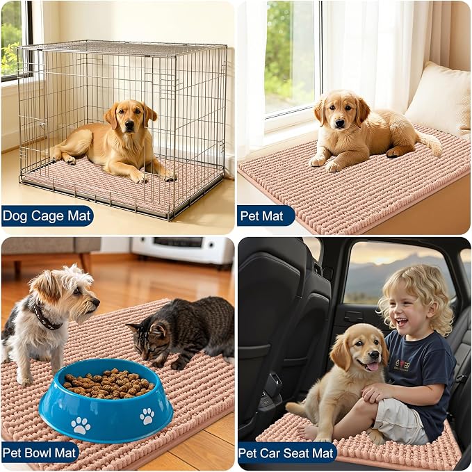 OLANLY Dog Door Mat for Muddy Paws 24x16, Extra Absorbent Chenille Mud Mat | Peach, Absorbs Moisture and Dirt, Non-Slip Machine Washable Doormat, Quick-Drying Indoor Entryway Floor Mat for Dogs