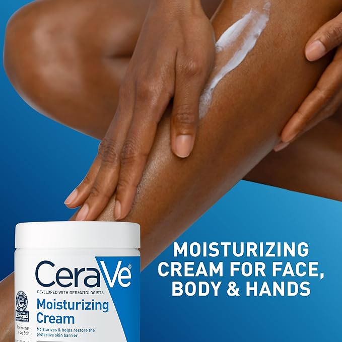 CeraVe Moisturizing Cream, Body and Face Moisturizer for Dry Skin, Body Cream with Hyaluronic Acid and Ceramides, Daily Moisturizer, Oil-Free, Fragrance Free, Non-Comedogenic, 19 Ounce