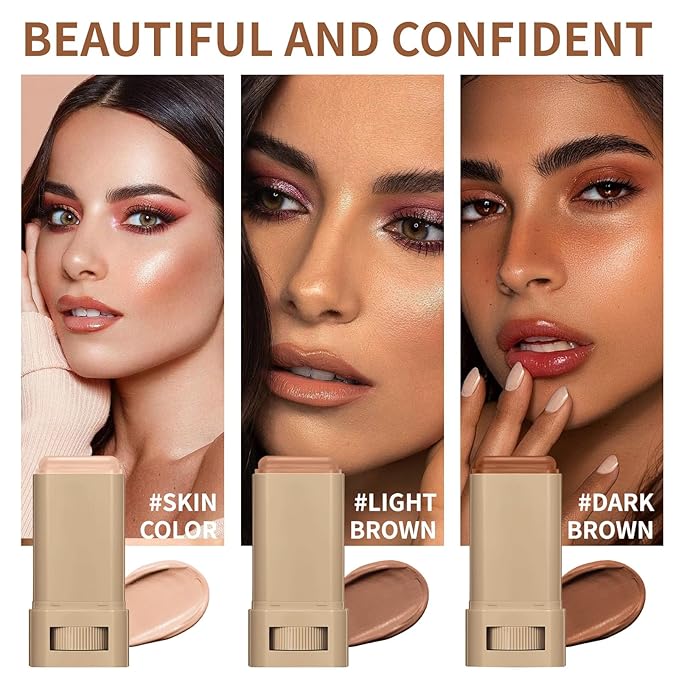 Tinted Solid Serum Foundation Stick – Skin Color | Lightweight Buildable Coverage, Natural Finish, 20g Travel-Friendly Makeup Stick for All Skin Types (Dark Brown Shade)