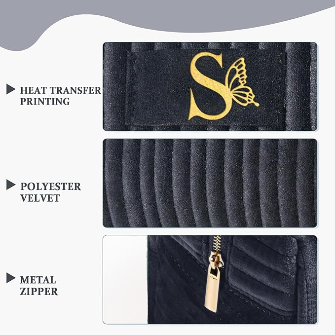 COSHAYSOO Mom Birthday Gifts Mothers Day Gift Ideas for Mama Grandma New Mommy from Daughter Travel Makeup Bag Quilted Make Up Cosmetic Pouch Cool Aesthetic Monogram Black Velvet Initial Letter S