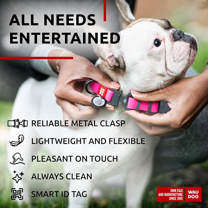 WAUDOG Waterproof Dog Collar Airtag Holder QR Tag Small Medium Large Dogs | Water and Dirt Resistant, Quick Dry QR Pet Tag Adjustable Durable Comfort for Male and Female Dogs Outdoor Walking Training