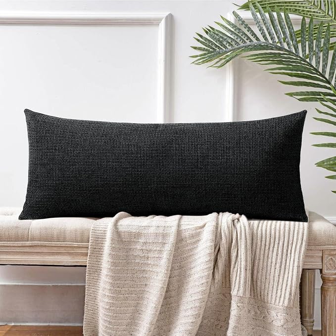 OTOSTAR Linen Throw Pillow Cover Set of 1 Decorative Long Lumbar Pillowcase Rectangle Cushion Cover 14x36 Inch for Home Decor Sofa Bedroom Car 35 x 90CM Black