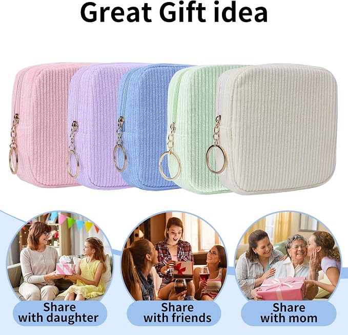 Sanitary Napkin Storage Bag, Preppy Corduroy Period Bag for School Teen Girls, Cute Portable Period Pouch with Zipper, Sanitary Pads Bag Tampons Holder for Purse, First Period for Women Ladies