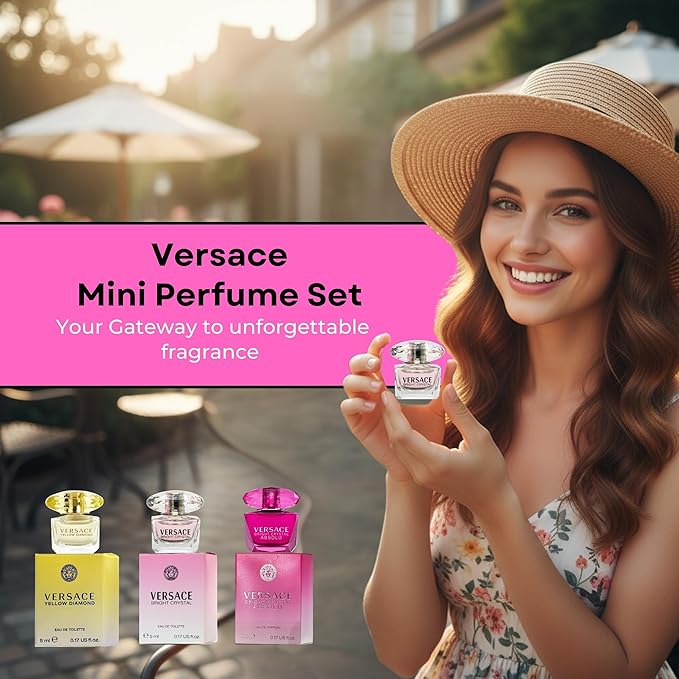 Versace 3-piece Miniatures Fragrance Collection - Bright Crystal Absolu, Bright Crystal, Yellow Diamond - Gift set for Women 0.17 fl oz each