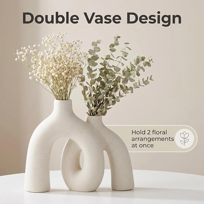 CEMABT Modern Nordic Boho Vase Set - Elegant Beige Matte Ceramic Vase for Living Room, Bookshelf, Mantel, Entryway Table & Console Decor | Home Decor Shelf Decorations Easter Gift