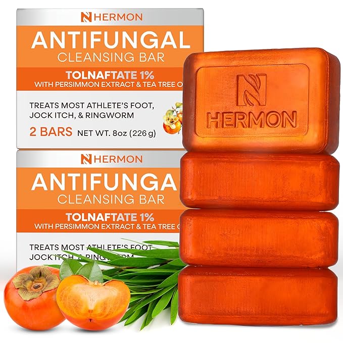 Hermon Antifungal Soap Bar: Antifungal Soap Treatment for Ringworm, Jock Itch & Athlete’s Foot with Tea Tree Oil – Medicated Anti Fungal Tea Tree Bar for Skin Fungus - 16oz / 4Bars