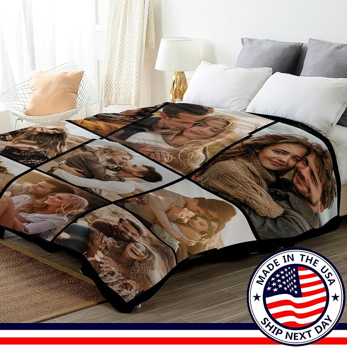 Ship Next Day, Custom Blanket with Picture Customized Photo Blankets Customize, Customizable Blanket, Personalized Christmas Funny Gifts for Couple, Girlfriend, Boyfriend, Mom, Dad, Wife, Husband