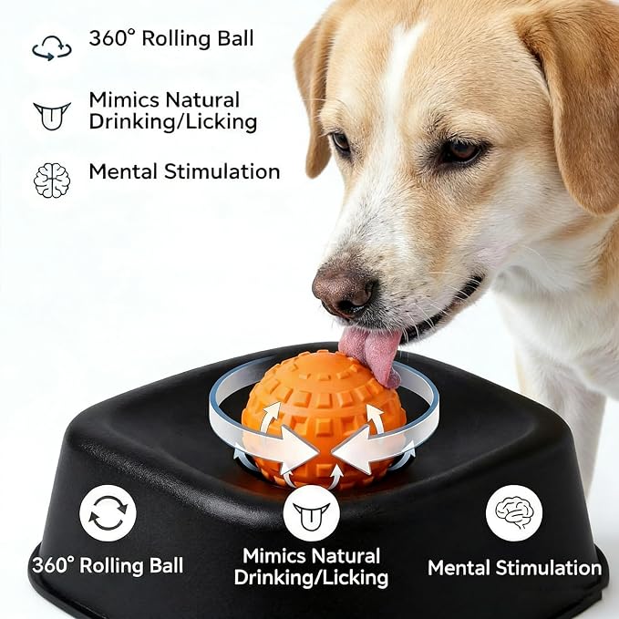 Slow Feeder Licking Bowl for Dogs, Rolling Ball Liquid Treat Dispenser for Broth Yogurt Puree, Non-Slip Food-Grade Bowl, Interactive Enrichment Toy for Puppies Small Medium Large Dogs (Blue-1PCS)