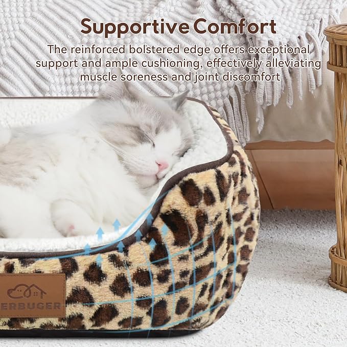 Zerbuger 25in Leopard Rectangle Cat Dog Bed Machine Washable Sleeping Sofa | for Large Medium Small Pets Indoor Outdoor, Non-Slip Bottom Soft Puppy Bed Durable Orthopedic Calming Pet Cuddler
