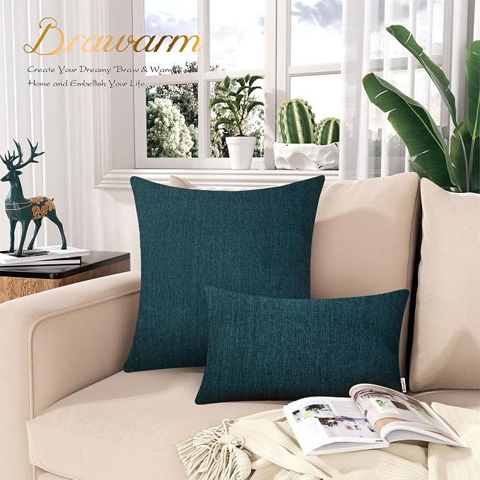 BRAWARM Throw Pillow Covers 12x20 Inches - Deep Lagoon Chenille Lumbar Pillow Covers Pack of 2, Solid Dyed Soft Chenille Pillow Cases for Couch Sofa Bed Home Decoration