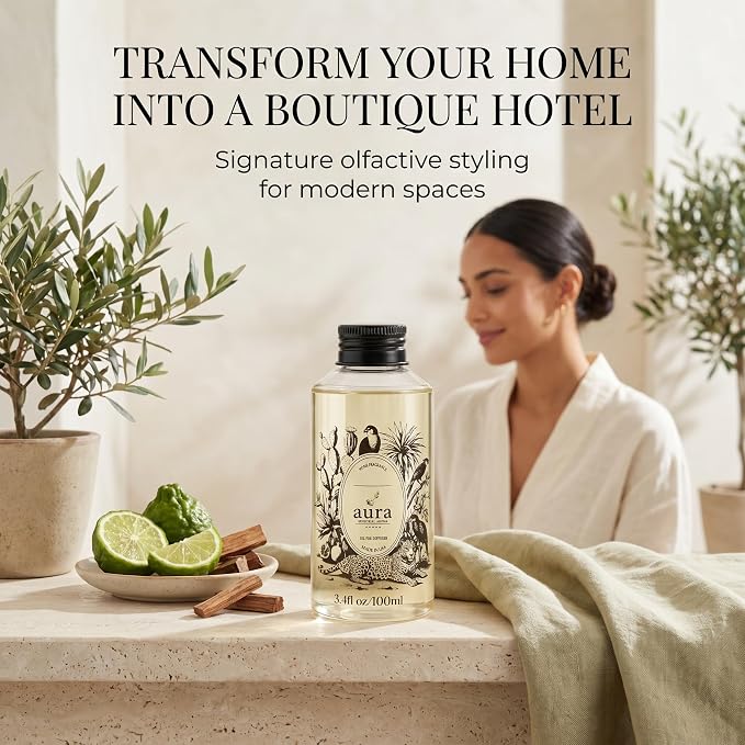 A U R A - Saint Tropez Fragrance Oil for Waterless Scent Diffuser - Inspired by Bul.geri Homme | (3.4 fl oz, 100 ml) Pure Essential Oil Blends for Aromatherapy Diffuser & Hotel Collection Oil Diffuser