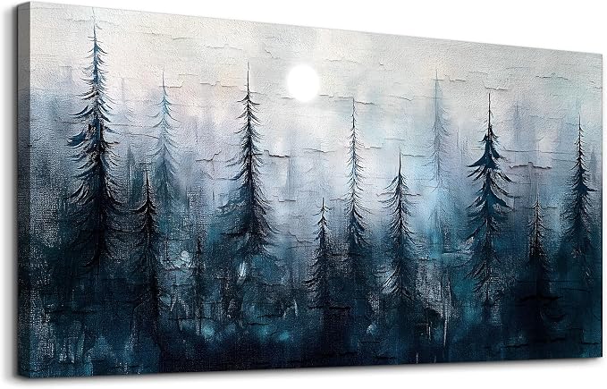 KELIYUAN Large Wall Decor Canvas Painting Wall Art For Living Room Dining Room Decoration Abstract Foggy Forest Landscape Artwork Print Picture For Office Bedroom Modern Home Decor 24x48 Inches