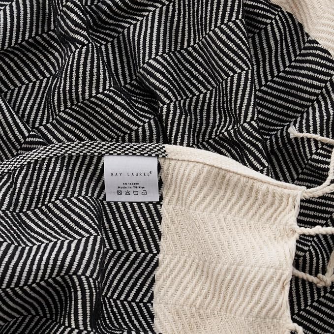BAY LAUREL Turkish Hand Towel – Pack of 2 | Soft & Absorbent Decorative Towels for Bathroom, Hand, Face, Hair, Gym, Yoga, SPA, Kitchen & Tea | Boho Decor (Black, Herringbone 15x26 Inches (Set of 2)