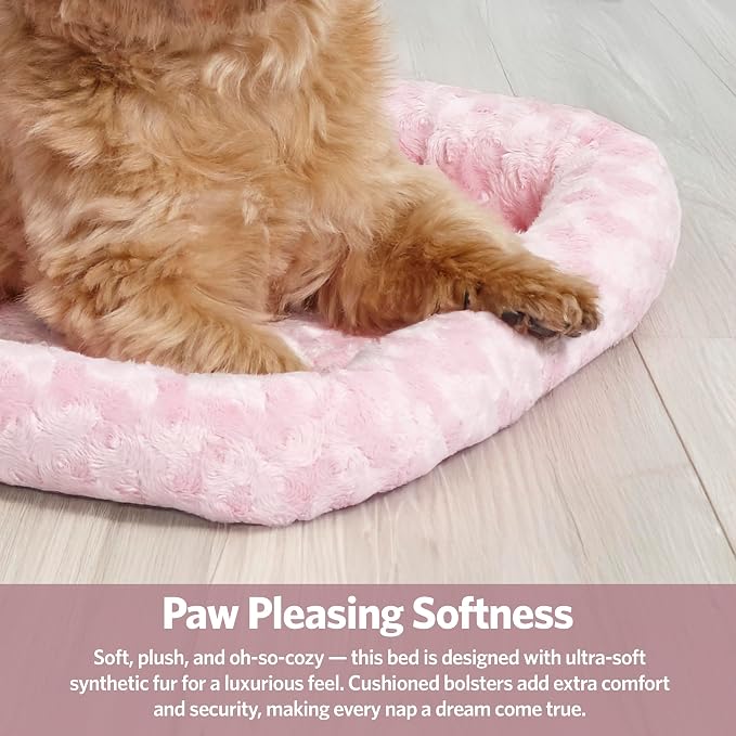 MidWest Homes for Pets QuietTime Fashion XXS Dog Bed - Pink Faux Fur Bolster, Ultra-Soft and Machine Washable, Fits 18-Inch Crates and Carriers, for Small Dogs and Cats