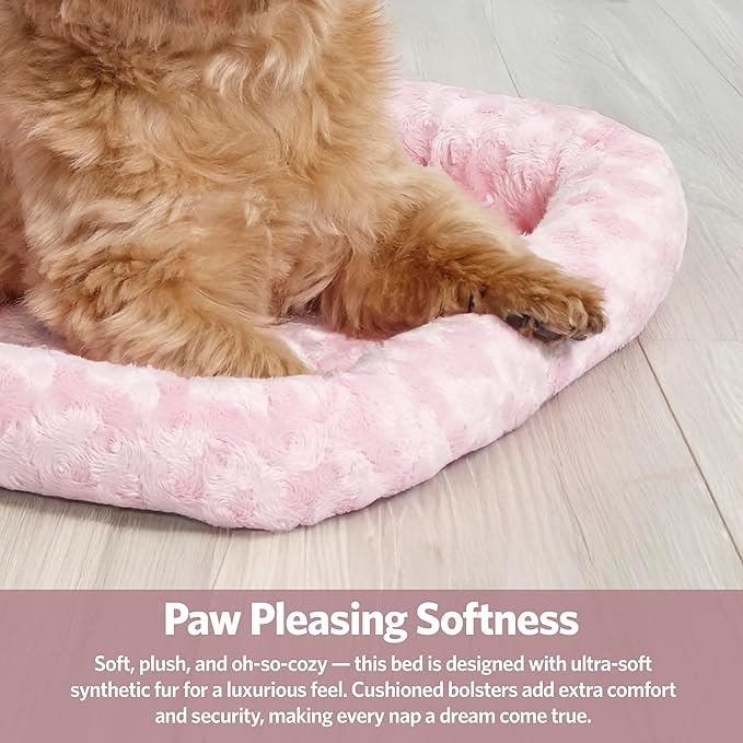 MidWest Homes for Pets QuietTime Fashion XS Dog Bed - Pink Faux Fur Bolster, Ultra-Soft and Machine Washable, Fits 22-Inch Crates and Carriers, for Small Dogs and Cats
