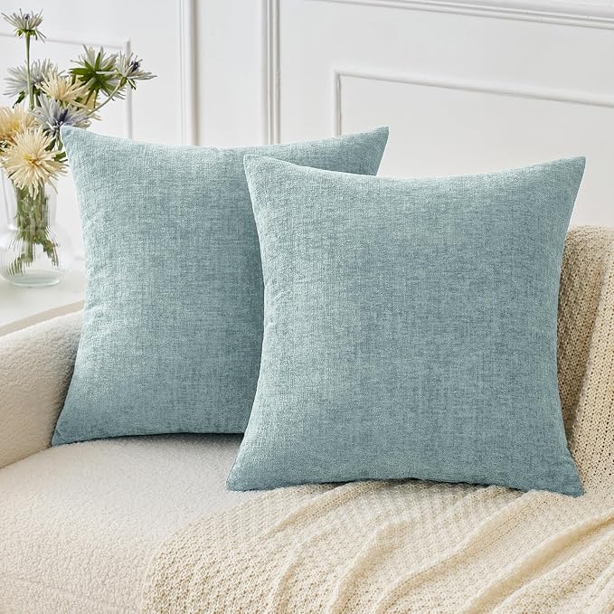 MIULEE Soft Chenille Throw Pillow Covers Light Blue 20x20 Inch Pack of 2 | Modern Home Decor, Classic Decorative Pillows, Solid Dyed Cases, Boho Couch Cushion Covers for Sofa Bed Living Room