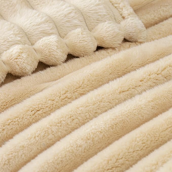 Exclusivo Mezcla Striped King Size Fleece Blanket for Bed, Couch, 90"x104" | Soft Breathable Cozy Bed Blankets, Lightweight Plush Fluffy Fuzzy Jacquard Decorative Blankets