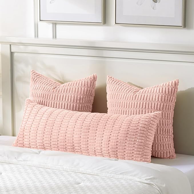 Fancy Homi Decorative Throw Pillow Covers for Bed Couch Bedroom Bench, Soft Corduroy Solid Pillow Case, Rustic Farmhouse Boho Room Decor,36" x 14" (Pack of 1),Blush Pink