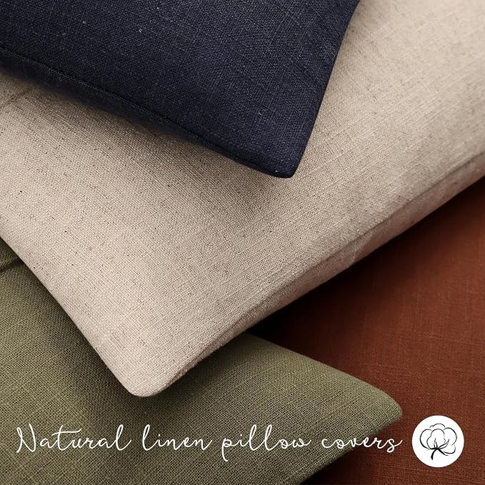 Decorative Linen Throw Pillow Covers 24x24 Set of 2 Solid Handcrafted Striped Cushion Covers for Bed Soft Modern Farmhouse Neutral Pillowcase for Couch Bedroom Living Room Home Decor(Dark Navy)