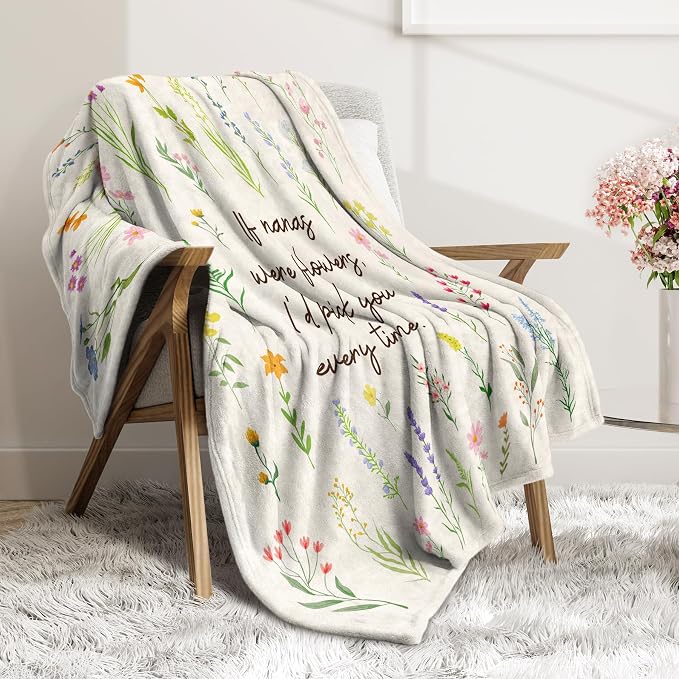 Nana Gifts, Floral Printed Blanket, Nana Birthday Gifts | Nana Gift from Grandkids, Best Grandma Gift on Grandparents Day, Christmas, Soft Throw Blanket 50'' x 60''