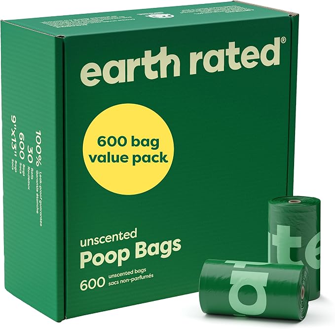 Earth Rated Dog Poop Bags on Refill Rolls, 600 Bags, Unscented | Guaranteed Leak Proof and Extra Thick Waste Bag Refill Rolls