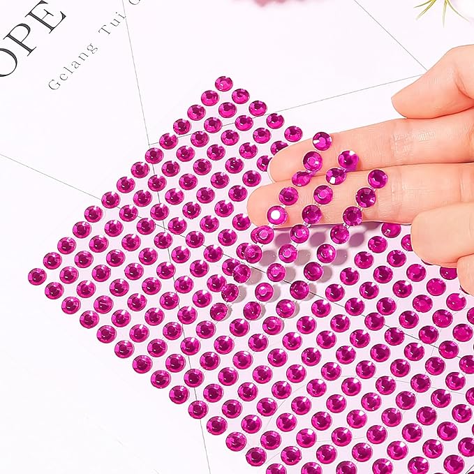3555pcs Self Adhesive Face Gems for Makeup, Festival Jewels, Hair Gems, Rhinestone Stickers for Face, Eye, Makeup, Nail, Body, Crafts 5sheets (rose-3/4/5/6/8mm)