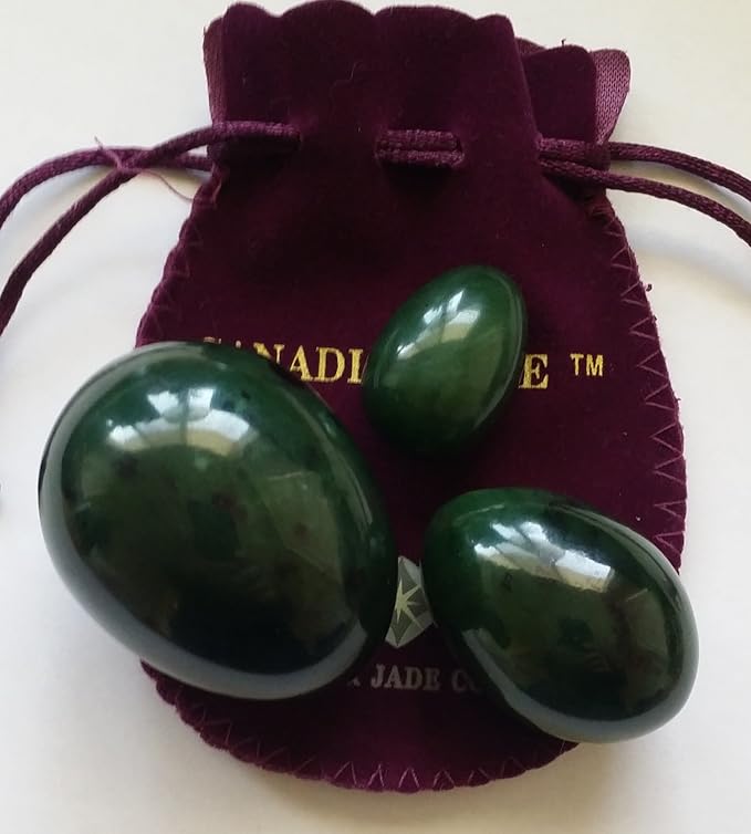 3-PCS Undrilled Nephrite Jade Stone Eggs Set – Large, Medium & Small Sizes | 100% Natural Nephrite Jade, Hand-Polished with Certificates & Velvet Pouches | Polar Jade