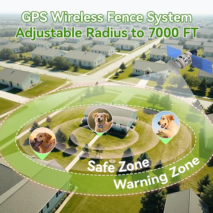 GPS Wireless Dog Fence, 2-1 Smart GPS Wireless Dog Fence& Training Collar | IP67 Waterproof, No Subscription Fees, Pet Containment System with 3 Training Mode Beep/Vibration/Static, for Dogs 10–120 lbs
