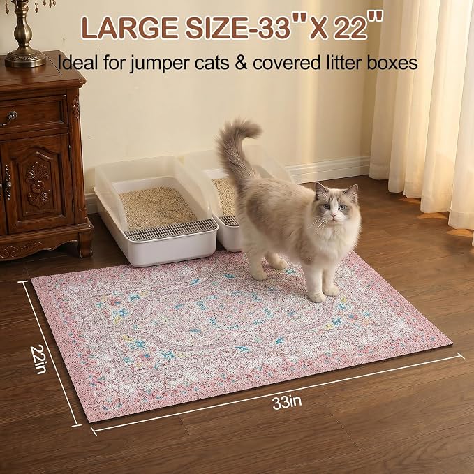 Glittme Cat Litter Mat, 33"x22" Non-Slip Washable Trapping Mat for Cats | Litter Trapping Mat With Thick PVC Coil To Catch Scatter, Soft On Paws And Waterproof Bottom To Protect Floors