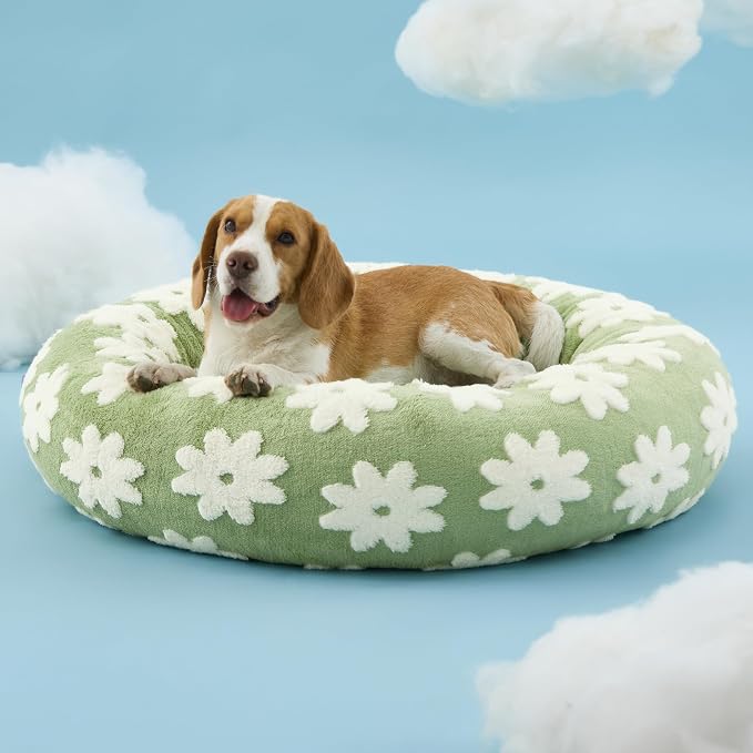 LE SURE Shown on TV Jacquard Donut Dog Beds Large Sized Dog,Green 33x33x8in | Orthopedic Calming Pet Bed Sofa,Original Design Pattern,Washable Cover,Cute Home Decor as Gift for Pet,Anti Slip Bottom