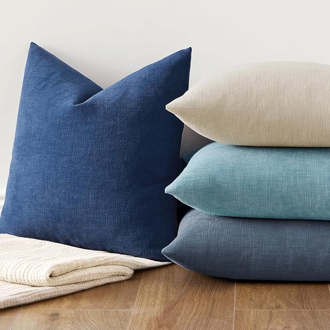 MIULEE Navy Blue Chenille Couch Lumbar Throw Pillow Covers, 12x20 | Set of 2, Soft Coastal Home Decor, Modern Farmhouse Decorative Pillowcases for Sofa Living Room Bed