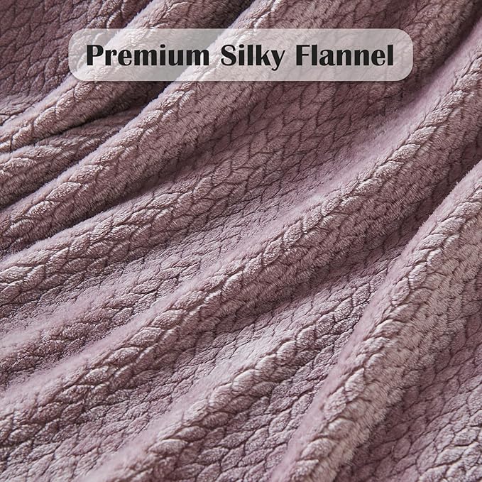 NEWCOSPLAY Fleece Leaves Pattern Throw Blanket, Light Purple, 50"x60" | Super Soft Throw Blanket, Lightweight Cozy Bed Sofa Blanket, Premium Silky Flannel Fleece, Travel Blanket for All Season Use
