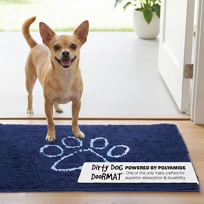 Dog Gone Smart Dirty Dog Doormat - Fast Drying Rug - Bermuda Blue 3x16 in | Super Gripper Backing for Clean Floors - Absorbent Microfiber and Machine Washable Mat for Muddy Paws
