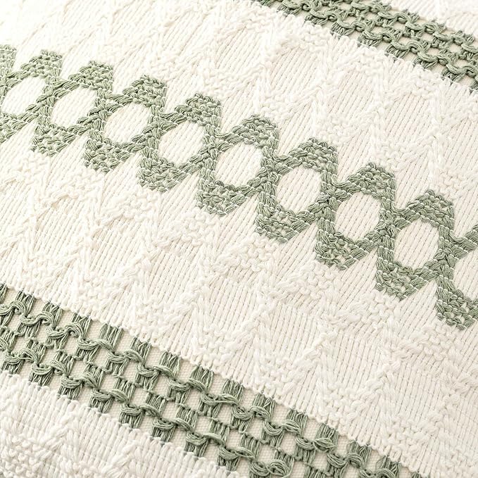 MIULEE Set of 2 Sage Green Boho Decorative Pillow Covers 16x16 Inch | Farmhouse Couch Throw Pillows, Modern Cotton Cushion Covers, Macrame Woven Spring Home Decor for Bed Sofa Chair