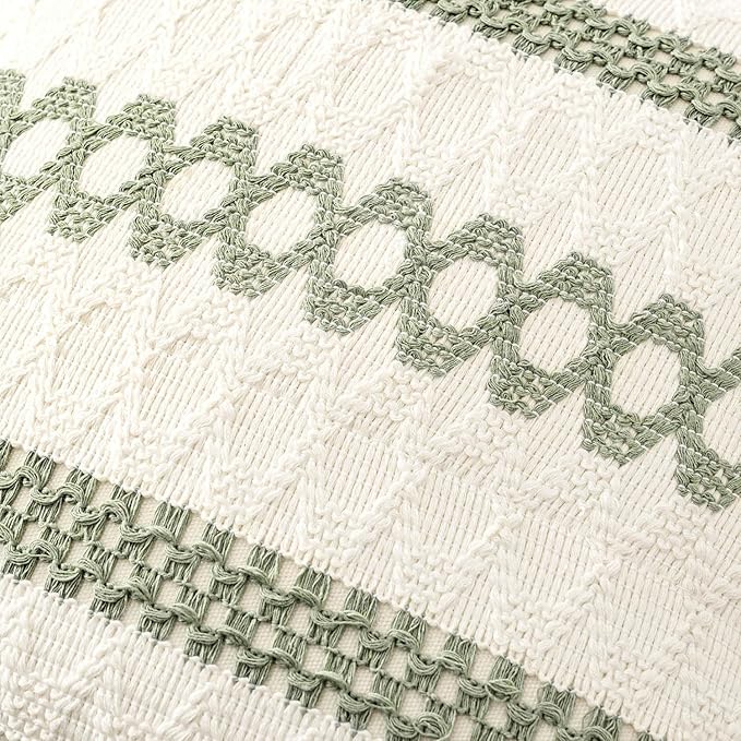 MIULEE Set of 2 Sage Green Boho Decorative Lumbar Pillow Covers 12x20 Inch | Farmhouse Couch Throw Pillows, Modern Cotton Cushion Covers, Macrame Woven Spring Home Decor for Bed Sofa Chair