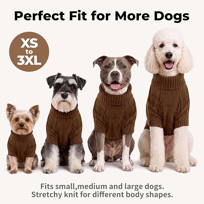 Lelepet Dog Sweater for Medium Dogs Turtleneck Cable Knit Fall Sweatshirt M | Knitted Medium Dog Sweater with Sleeves,Stretchy Warm Pet Winter Outfit,Pullover Cozy Puppy Sweater for Cold Weather (XS-3XL)