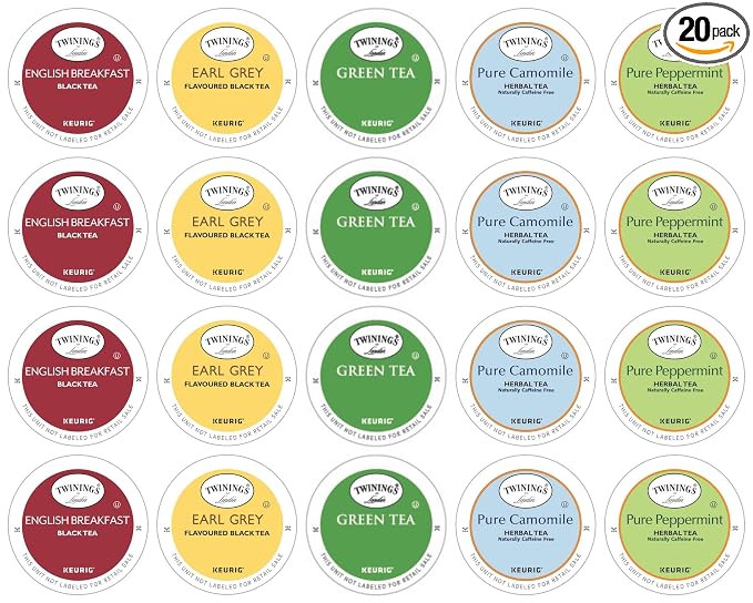 Twinings Tea K-Cup Assortment, Herbal & Black (Pack of 20) – Perfect Gourmet Gift Set