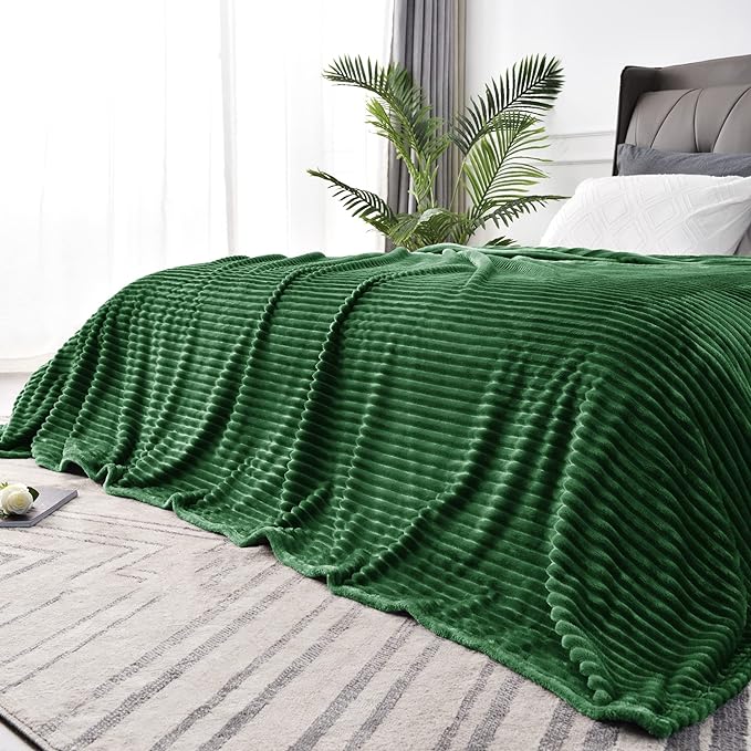 BEDELITE Ribbed Jacquard Dark Green Blankets Queen Size for Bed, 90x90 Inch | Soft Warm Decorative Fluffy Blanket, Cozy Fuzzy Lightweight Plush Fleece Throw Blankets for Bed, Room Decor, Gift for Women