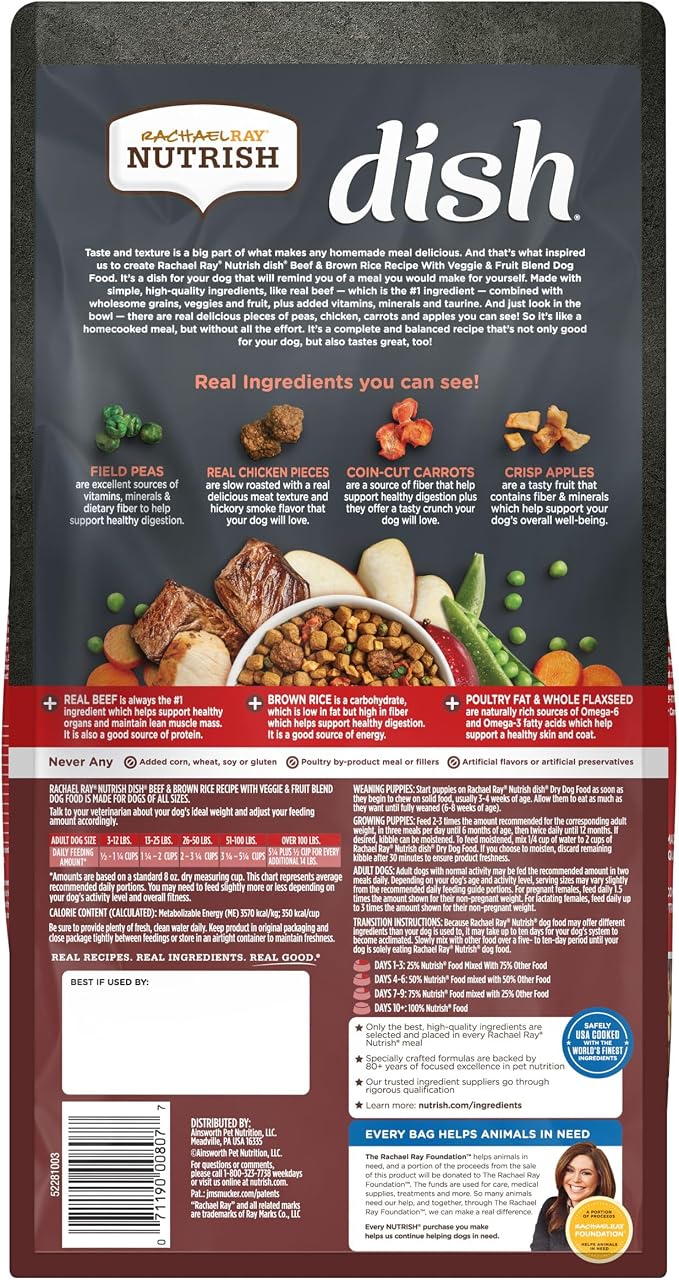 Nutrish Dish Dry Dog Food, Beef Recipe, 3.75 lb. Bag (Rachael Ray)