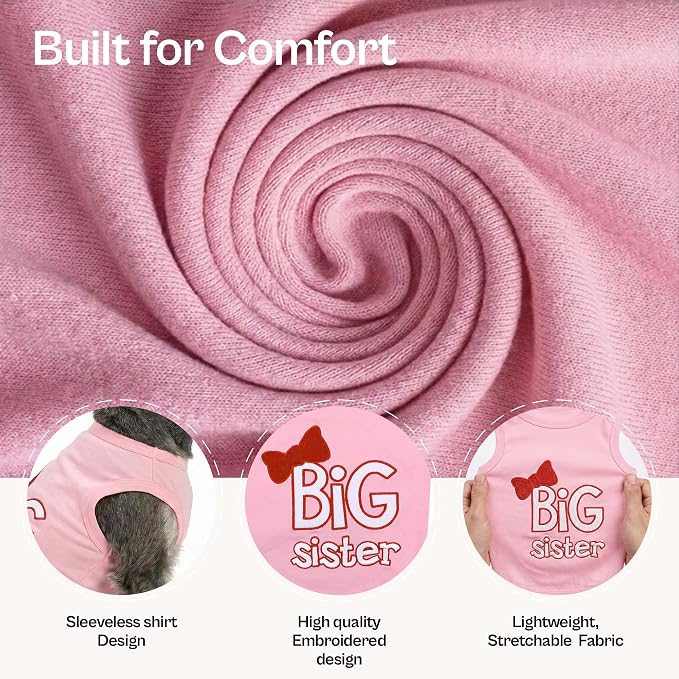 Parisian Pet Dog Shirt – 100% Cotton Shirts for Large Dogs – Pink Sleeveless Pet Clothes – Lightweight and Breathable Dog Apparel – Girl Big Sister Dogs Clothes - Stretchy Pet T Shirts