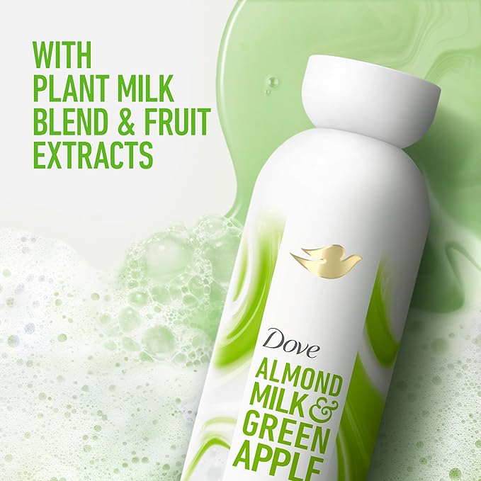 Dove Plant Milk Cleansing Body Wash Almond Milk & Green Apple for Moisturized Skin Gentle Cleanser, No Sulfates or Parabens, pH balanced 17.5 fl oz (Pack of 4)