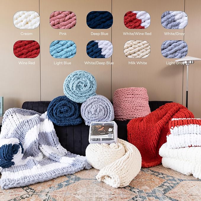 Chunky Knit Blanket - Luxury Soft Cozy 60 * 80 Throw Blanket,100% Woven Blanket Rope Knot Throw Blanket for Couch, Sofa, Home Decor, Gift - Machine Washable (Deep Blue, 60 * 80)