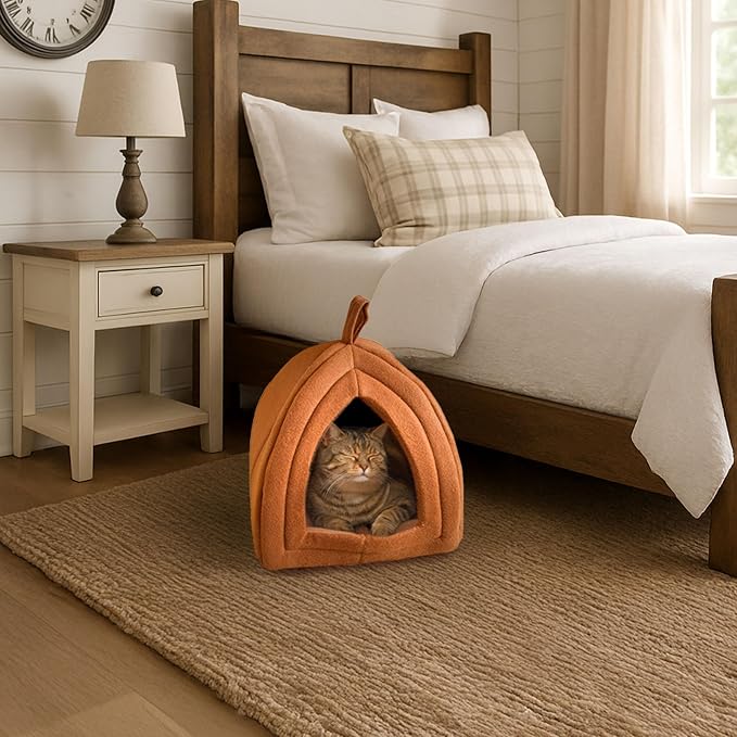 Cat House - Indoor Cat Bed with Removable Foam Cushion - Pet Tent for Kittens, Rabbits, Guinea Pigs, and Other Small Animals by PETMAKER (Brown)